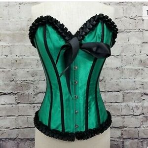 Lovesick Emerald Silk Green Burlesque Overbust Corset Size S/M
